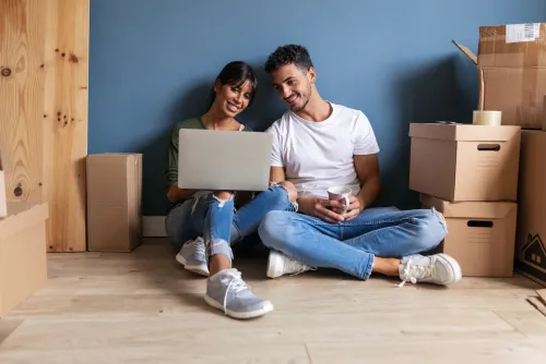 Couple with storage boxes